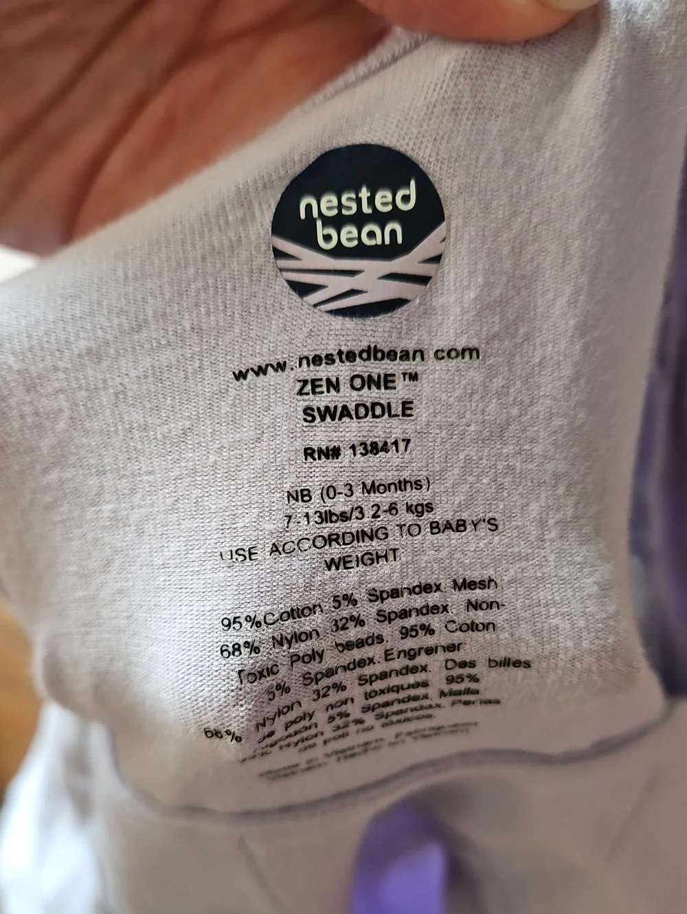Nested Bean Light Lavender Sleep Sack 0-3 Months Zen One Classic